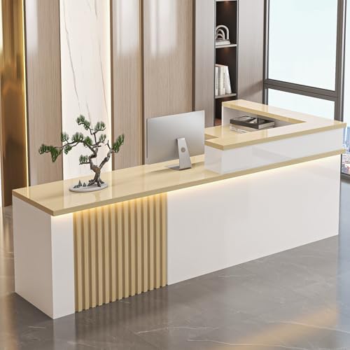 Moderner L-förmiger Rezeptionstisch mit abschließbaren Schubladen Inklusive stilvollem Frontzählertisch für den Einzelhandel Zahlungsschrank 140 x 60 x 100 cm natürliches Finish Moderner L-förmiger Rezeptionstisch mit abschließbaren Schubladen Inklusive stilvollem Frontzählertisch für den Einzelhandel Zahlungsschrank 140 x 60 x 100 cm natürliches Finish von Generic