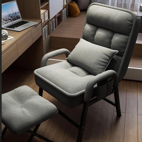 Moderner Lounge-Lazy-Sessel Mit 6-Fach Verstellbarer Rückenlehne Und Metallrahmen, Akzent-Sessel Mit Fußhocker, Bequemer Lesesofa-Sessel Mit Seitentaschen Für Das Schlafzi, A, 50D x 56W x 95H Moderner Lounge-Lazy-Sessel Mit 6-Fach Verstellbarer Rückenlehne Und Metallrahmen, Akzent-Sessel Mit Fußhocker, Bequemer Lesesofa-Sessel Mit Seitentaschen Für Das Schlafzi, A, 50D x 56W x 95H von Generic