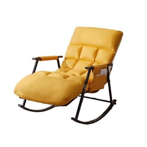 Moderner Lounge -Stuhl Für Komfortable Wohnzimmer Garten Schlafzimmer Relax -schaukelstuhl, Verstellbare Rückenlehne, Mit Seitentaschen Armlehnen, Atmungsaktiver Terrassenstuhl(Color:gelb) von Generic