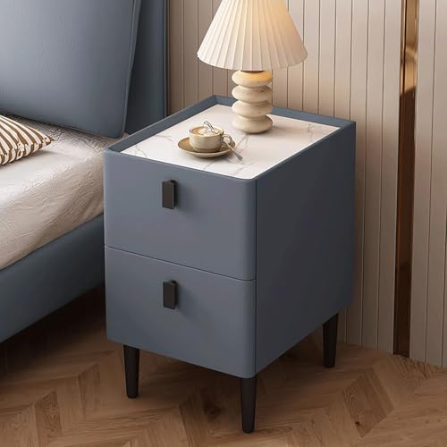 Moderner Nachttisch Weißer Nachttisch Mit 2 Schubladen Beine aus Kohlenstoffstahl Steintischplatte for Schlafzimmer, Arbeitszimmer und kleine Räume(Blue,35cm/14in) von Generic