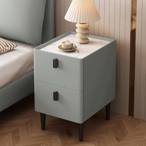 Moderner Nachttisch Weißer Nachttisch Mit 2 Schubladen Beine aus Kohlenstoffstahl Steintischplatte for Schlafzimmer, Arbeitszimmer und kleine Räume(Green,30cm/12in) von Generic