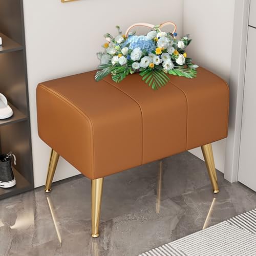 Moderner Polster-Fußhocker mit goldenen Metallfüßen Braun Kunstleder Flur Fußhocker Wohnzimmer Flur Flur Flur 50x35cm von Generic