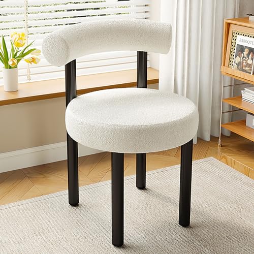 Moderner Polsterstuhl Sherpa mit bequemer Rückenlehne und schwarzen Metallfüßen, ideal für Wohnzimmer, Empfang oder Schlafzimmer, weiß, 48 x 48 x 46 cm von Generic