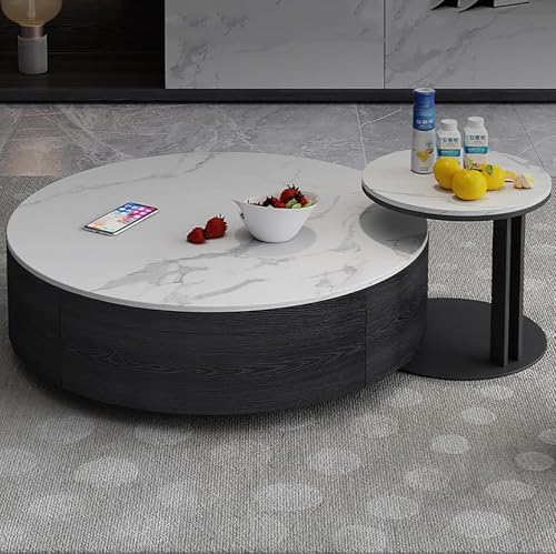 Moderner Runder Couchtisch Mit Hocker 3er-Set Luxus Minimalistischer Display-mitteltisch Tv-ständer Beistelltisch Mit Unsichtbarer Schublade Für Kleine Wohnung, A von Generic