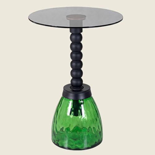 Moderner Runder Couchtisch mit Säule aus Gummibaumholz, Beistelltisch mit Platte aus Gehärtetem Glas, Einfache Montage, for Das Wohnzimmer(Green,50x70cm/20x28in) von Generic