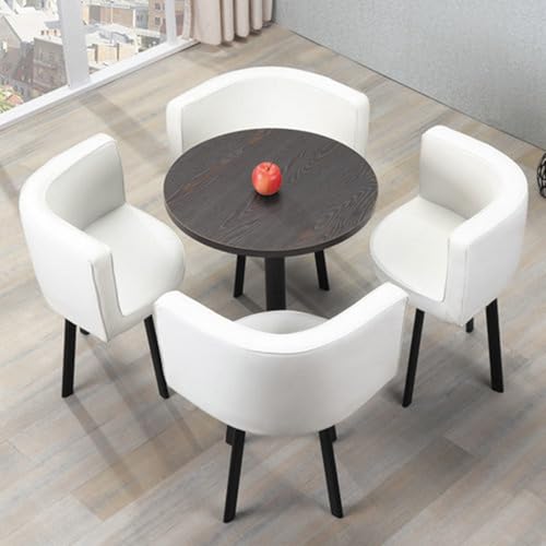 Moderner Runder Esstisch mit 4 Stühlen – Küchentisch, Konferenztisch & Gartentisch-Set, Platzsparend for Zuhause, Büro und Club(Dark White) von Generic