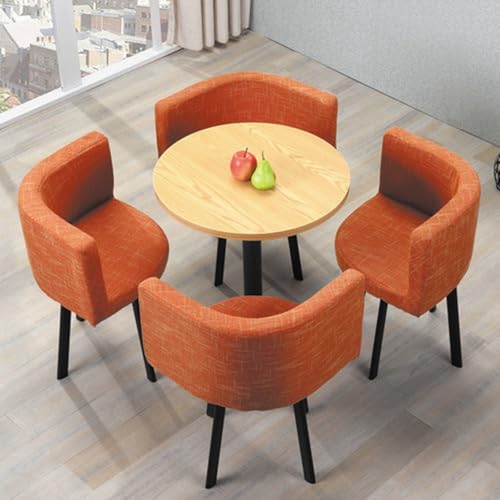 Moderner Runder Esstisch mit 4 Stühlen – Küchentisch, Konferenztisch & Gartentisch-Set, Platzsparend for Zuhause, Büro und Club(Light Dark orange) von Generic