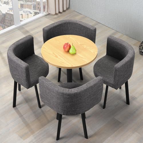 Moderner Runder Esstisch mit 4 Stühlen – Küchentisch, Konferenztisch & Gartentisch-Set, Platzsparend for Zuhause, Büro und Club(Light Gray) von Generic