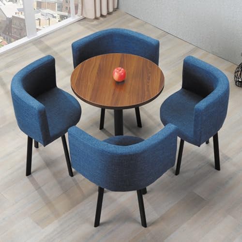 Moderner Runder Esstisch mit 4 Stühlen – Küchentisch, Konferenztisch & Gartentisch-Set, Platzsparend for Zuhause, Büro und Club(Wood Blue) von Generic