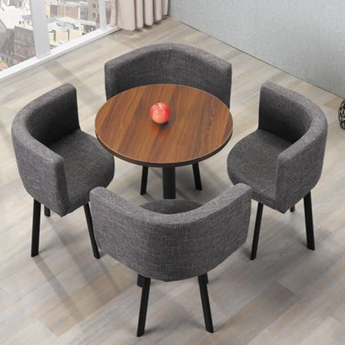 Moderner Runder Esstisch mit 4 Stühlen – Küchentisch, Konferenztisch & Gartentisch-Set, Platzsparend for Zuhause, Büro und Club(Wood Gray) von Generic