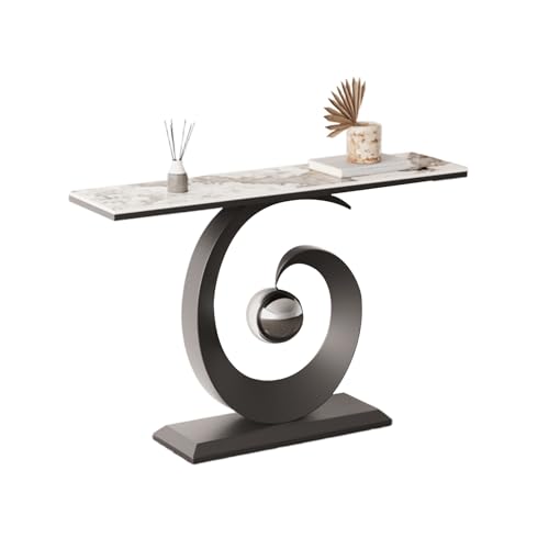 Moderner Schlanker Konsolentisch mit Leichter Luxus Italienischer Steinplatte und Stabilem Metallfuß, Tisch für Diele, Flur, Eingangsbereich und Wohnzimmer(White1,120 * 30 * 80cm) von Generic
