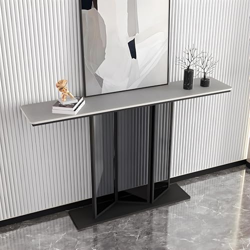 Moderner Schmaler Konsolentisch mit Naturstein Platte Pulver Beschichtetem Metallgestell Verstärkter Basis, Kleine Konsole für den Eingangsbereich(Gray,100 * 30 * 80cm) von Generic