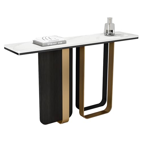 Moderner Schmaler Konsolentisch mit Premium Steinplatte Massivholzgestell Abgerundeten Sicherheitskanten und Titans Edelstahlgestell Flurschrank Dekos Zuhause(140 * 35 * 85cm) von Generic