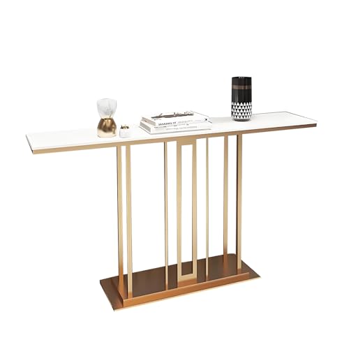 Moderner Schmaler Konsolentisch mit Premium Weißer Steinplatte Schlankem Metallrahmen Verstärkter Gedickter Basis für Eingangsbereich und Home Decorv(120 * 30 * 80cm) von Generic