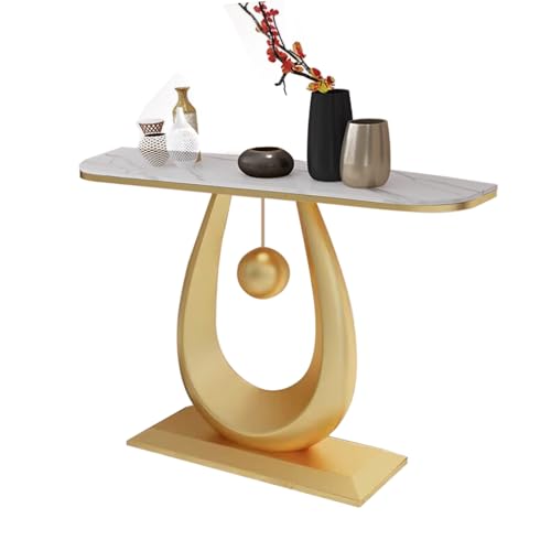 Moderner Schmaler Konsolentisch mit Stabiler Tischplatte und Metallgestell, Gebogene Kante Flurtisch, Eingangstisch für Wohnzimmer, Büro, Apartment(Gold,120x30x80cm) von Generic