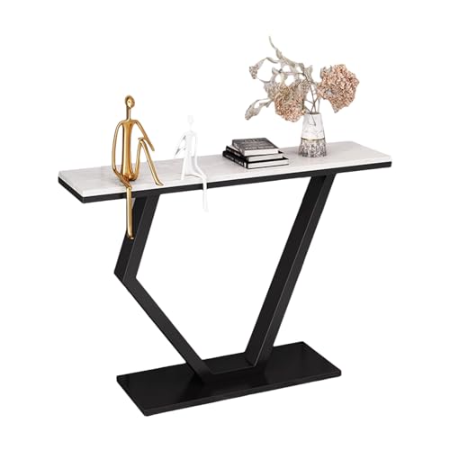 Moderner Schmaler Marmortisch Flurmöbel mit Metallrahmen Konsolentisch für Flur Slim Console Table für Kleine Eingänge, Wohnzimmer, 80/100/120 cm(Black,100x30x80cm) von Generic