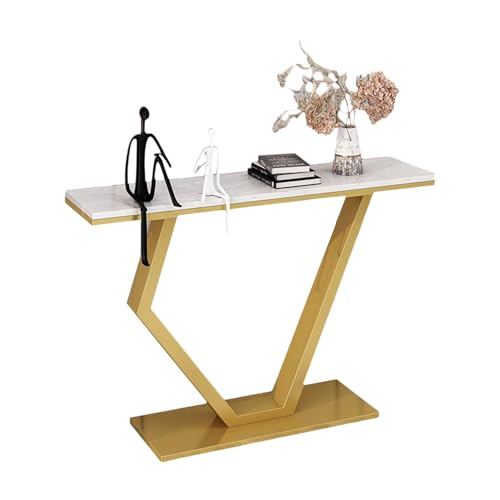 Moderner Schmaler Marmortisch Flurmöbel mit Metallrahmen Konsolentisch für Flur Slim Console Table für Kleine Eingänge, Wohnzimmer, 80/100/120 cm(Gold,100x30x80cm) von Generic