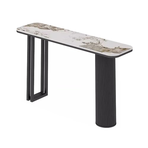 Moderner Schmales Konsolentisch mit Sintersteinplatte und Stahlrahmen, Beistelltisch Vintage für Eingangsbereich, Wohnzimmer, Flur(Black(B),120x30x80cm) von Generic