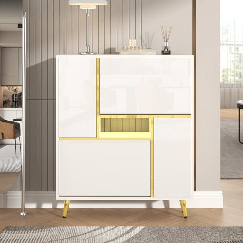 Moderner Schuhschrank mit Hochglanzfront 16-farbigem LED-Licht Schuhregal mit 2 Türen Sideboard für Eingang Wohnzimmer Flur Unterschrank Stauschrank Weiß Moderner Schuhschrank mit Hochglanzfront 16-farbigem LED-Licht Schuhregal mit 2 Türen Sideboard für Eingang Wohnzimmer Flur Unterschrank Stauschrank Weiß von Generic
