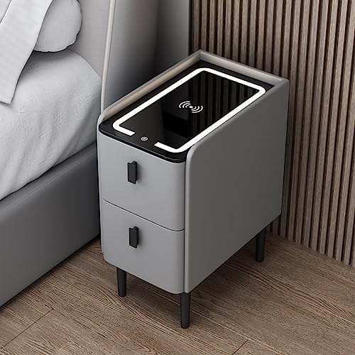 Moderner Smart LED-Nachttisch mit USB-Wireless-Ladefunktion, Fingerabdrucksperre, Bluetooth-Lautsprecher und dreifarbigem Light L-Organizer-Schrank für das Band-Wohnzimmer von Generic