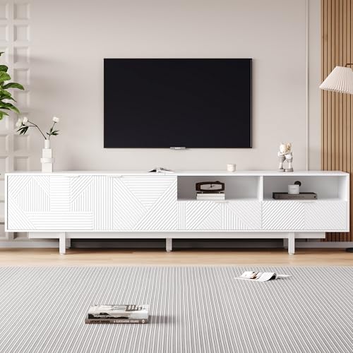 Moderner TV-Schrank mit 2 Türen 2 Schubladen Stauraum offene Fächer Sideboard Abstrakter geometrischer Linien TV-Ständer für bis zu 90 Zoll Fernseher Lowboard Weiß Moderner TV-Schrank mit 2 Türen 2 Schubladen Stauraum offene Fächer Sideboard Abstrakter geometrischer Linien TV-Ständer für bis zu 90 Zoll Fernseher Lowboard Weiß von Generic