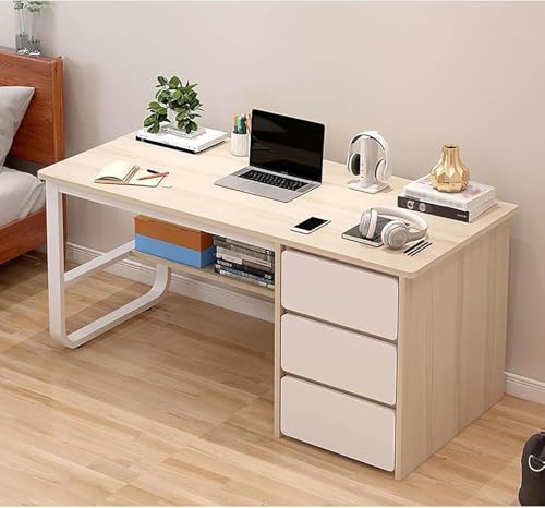 Moderner Und Einfacher Computertisch Großer Arbeitsschreibtisch Mit Stauraum Und Regalen Schrank Metallbein Schreibtisch Für Das Home Office, Wood, 120x50x73.5cm(47x19x28in) von Generic