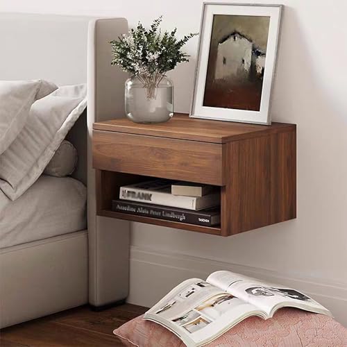 Moderner an der Wand montierter schwebender Nachttisch 2er-Set mit Schrankaufbewahrung Stilvolle Nachttische aus Holz für das Wohnzimmer BOR Dorm Walnussfarbe Moderner an der Wand montierter schwebender Nachttisch 2er-Set mit Schrankaufbewahrung Stilvolle Nachttische aus Holz für das Wohnzimmer BOR Dorm Walnussfarbe von Generic
