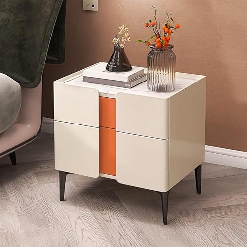 Moderner einfacher BBEDSIDE-Tisch mit doppelter Schublade, kreativer Nachttisch mit Schubladengriff, mit Schiefer/Glas, Mehrfarbig und großer Kapazität, geeignet für Wohnzimmer, Band Ander von Generic