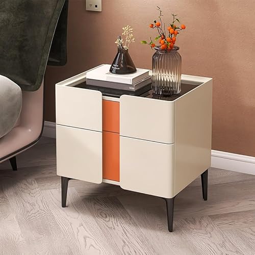 Moderner einfacher BBEDSIDE-Tisch mit doppelter Schublade, kreativer Nachttisch mit Schubladengriff, mit Schiefer/Glas, Mehrfarbig und großer Kapazität, geeignet für Wohnzimmer, Band Ander von Generic