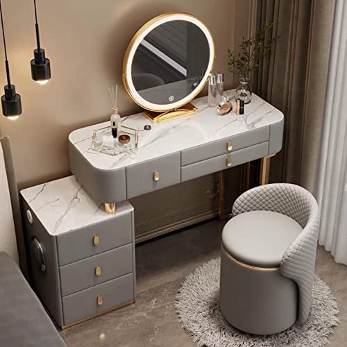 Moderner grauer Schminktisch mit Touch LED Lighted Mirror 3 Color Lighting Modi 3 Drawers Storage Cabinet and Charging Station for Bedroom Moderner grauer Schminktisch mit Touch LED Lighted Mirror 3 Color Lighting Modi 3 Drawers Storage Cabinet and Charging Station for Bedroom von Generic