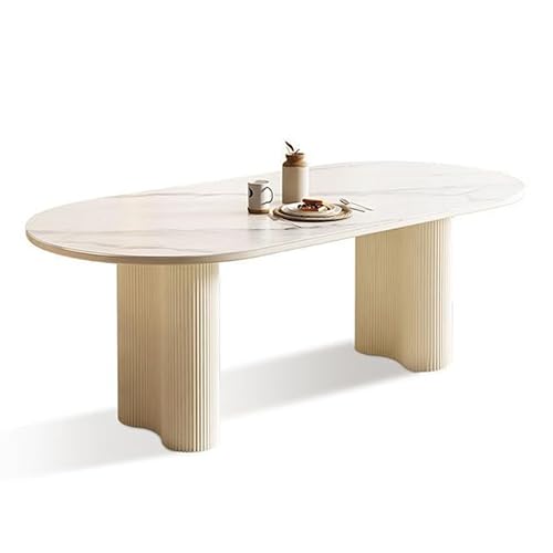 Moderner minimalistischer ovaler Esstisch mit robusten, einzigartigen gewellten Beinen, für 4-6 Personen im nordischen Stil für Esszimmer oder Büro, 180 x 80 x 75 cm von Generic