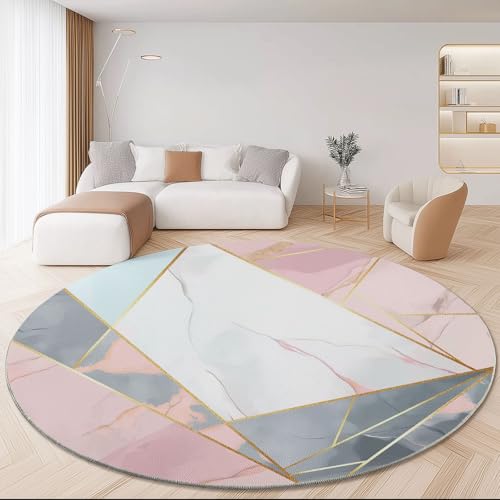 Moderner rutschfest Runder Teppich 180 cm, Modern Marmor Linien Bedruckt Weich Waschbar Teppiche für Schlafzimmer Wohnzimmer Terrasse und Balkon, Hellrosa Bodenmatte Dekorativ Moderner rutschfest Runder Teppich 180 cm, Modern Marmor Linien Bedruckt Weich Waschbar Teppiche für Schlafzimmer Wohnzimmer Terrasse und Balkon, Hellrosa Bodenmatte Dekorativ von Generic