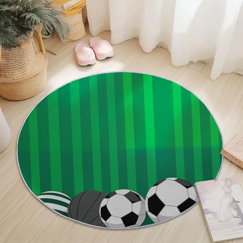 Moderner rutschfest Runder Teppich 90 cm, Cartoon Ball Streifen Bedruckt Weich Waschbar Teppiche für Schlafzimmer Wohnzimmer Terrasse und Balkon, Grün Bodenmatte Dekorativ Moderner rutschfest Runder Teppich 90 cm, Cartoon Ball Streifen Bedruckt Weich Waschbar Teppiche für Schlafzimmer Wohnzimmer Terrasse und Balkon, Grün Bodenmatte Dekorativ von Generic