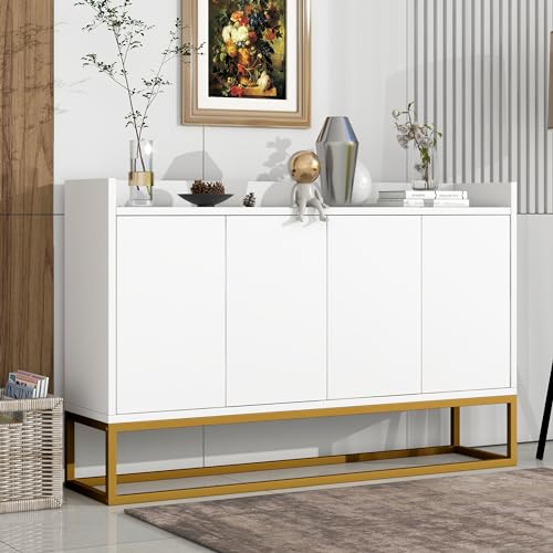 Modernes 4-türiges Sideboard im minimalistischen Stil, griffloser Buffetschrank mit verstellbaren Regalen, Stabiler Metallrahmen, Stauraumschrank für Esszimmer, Wohnzimmer und Küche von Generic