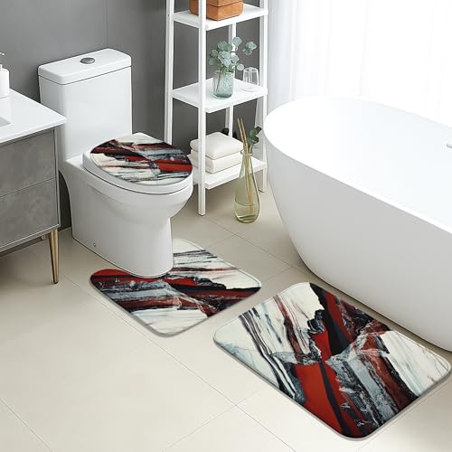 Modernes Badezimmermatten-Set, 3-teilig, künstlerisches Rot, abstrakt, rutschfest, U-förmig, waschbar, schnell trocknend, Memory-Schaum, Badezimmerteppich-Set Modernes Badezimmermatten-Set, 3-teilig, künstlerisches Rot, abstrakt, rutschfest, U-förmig, waschbar, schnell trocknend, Memory-Schaum, Badezimmerteppich-Set von Generic