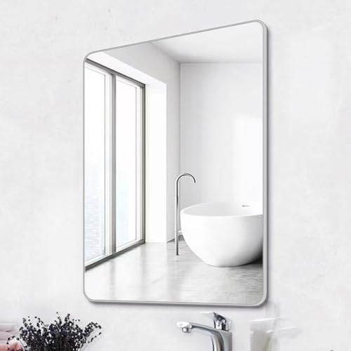 Modernes Dekorative Spiegel Wand, Spiegel Mit Rahmen Schwarz, Rahmen Aus Aluminiumlegierung, Badezimmerspiegel Mit Runder Ecke 40x80 60x80 100x80, Wand- Oder Türmontage(Silver,80x120cm) von Generic