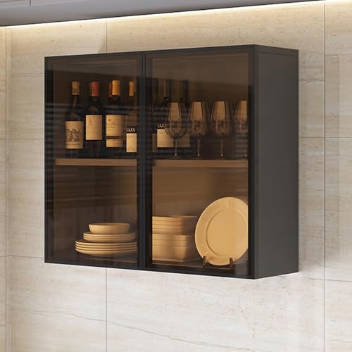 Modernes Glas Badezimmerschrank Narrow WallMounted Storage for Kitchen Brown/Grey Hidden Griff Perfect for Over WC Ideal for Bathroom Living Room & Kitchen von Generic