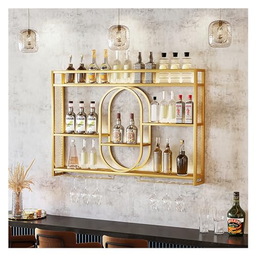 Modernes LED-beleuchtetes wandmontiertes Weinregal mit hängendem Weinglashalter Metall-Schweberegale für die Präsentation von Spirituosenflaschen Regal mit großer Kapazität für Bar, Weinkell von Generic