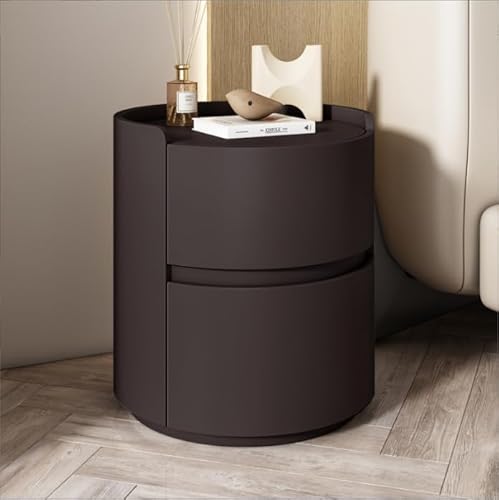 Modernes Minimalistisches Schlafzimmer Massivholz Weißer Nachttisch Runder Nachttisch Mit Stauraum Schlafzimmer Beistelltisch Kommode Aus Holz Nachttisch Mini Bedsi, Dark Brown, 45x45x50cm von Generic