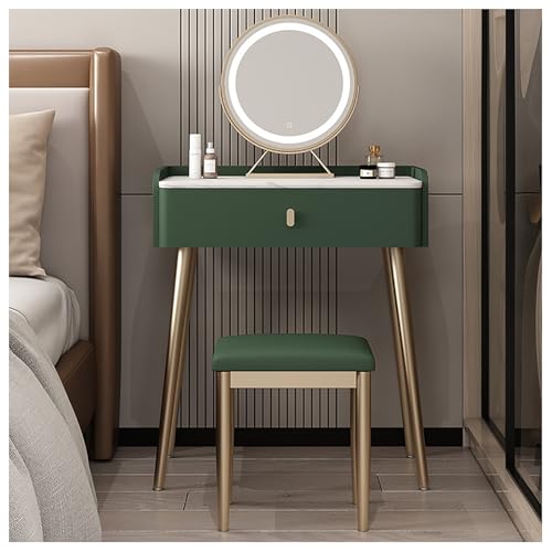 Modernes Schminktisch Set 61 cm mit rundem Spiegel gefedertem Hocker und 3 Farb-Touchscreen, hellgrün von Generic