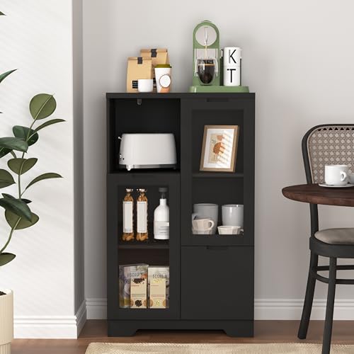 Modernes Sideboard aus MDF mit Glastüren und Schublade, verstellbaren Regalböden und offenem Stauraum, eleganter Schrank für Wohnzimmer, Schlafzimmer, Esszimmer oder Flur Modernes Sideboard aus MDF mit Glastüren und Schublade, verstellbaren Regalböden und offenem Stauraum, eleganter Schrank für Wohnzimmer, Schlafzimmer, Esszimmer oder Flur von Generic