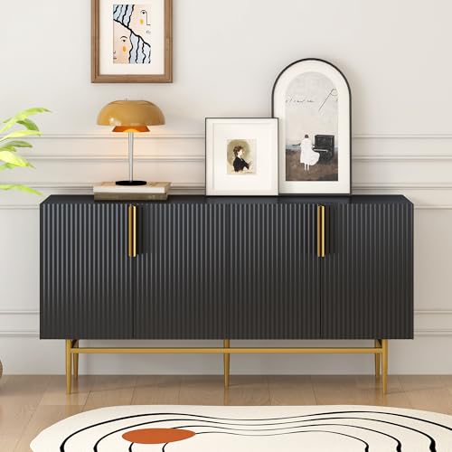 Modernes Sideboard mit 4 Türen, Goldfarbene Metallgriffe und Beine, verstellbare Innenregale, eleganter Buffetschrank für Esszimmer, Wohnzimmer, Schlafzimmer und Flur Modernes Sideboard mit 4 Türen, Goldfarbene Metallgriffe und Beine, verstellbare Innenregale, eleganter Buffetschrank für Esszimmer, Wohnzimmer, Schlafzimmer und Flur von Generic