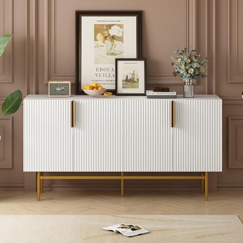 Modernes Sideboard mit 4 Türen, Goldfarbene Metallgriffe und Beine, verstellbare Innenregale, eleganter Buffetschrank für Esszimmer, Wohnzimmer, Schlafzimmer und Flur von Generic