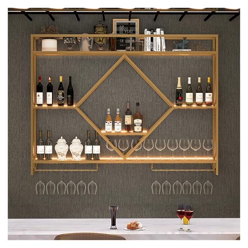 Modernes Wandmontiertes Weinregal Aus Metall, Stilvolles Barregal Mit Hängendem Glashalter, Regal Für Schnapsflaschen, Schwebende Regale Aus Eisen Für Die Weinlagerung, Gold, 100x15x80cm Modernes Wandmontiertes Weinregal Aus Metall, Stilvolles Barregal Mit Hängendem Glashalter, Regal Für Schnapsflaschen, Schwebende Regale Aus Eisen Für Die Weinlagerung, Gold, 100x15x80cm von Generic