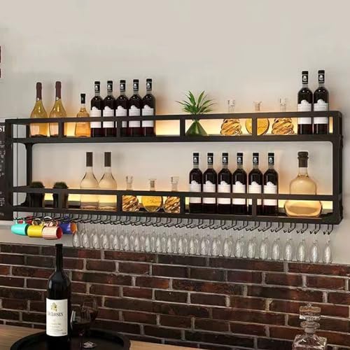 Modernes Weinpräsentationsregal, Weinregal mit LED-Licht, wandmontierte Metallregale für Spirituosenflaschen und Weingläser – multifunktionales Aufbewahrungsregal für Zuhause, Restaurant, Ba von Generic