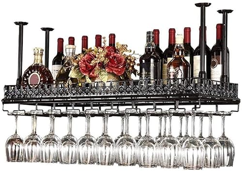 Modernes Weinregal, Umgedrehtes Weinregal, Deckendekorationsregal, geeignet für Bar, Restaurant, Küche, einfaches hängendes Weinglasregal aus Eisen von Generic