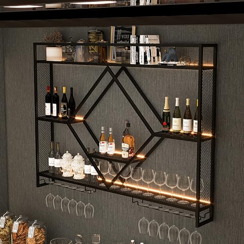 Modernes Weinregal Wandmontage mit LED-beleuchtetem Metallweinglashalter Spirituosenflaschenregal mit LED-Leuchten Schwebende Wandregale für Bar Küche Wohnzimmer Schwarz/Gold Stylis Modernes Weinregal Wandmontage mit LED-beleuchtetem Metallweinglashalter Spirituosenflaschenregal mit LED-Leuchten Schwebende Wandregale für Bar Küche Wohnzimmer Schwarz/Gold Stylis von Generic
