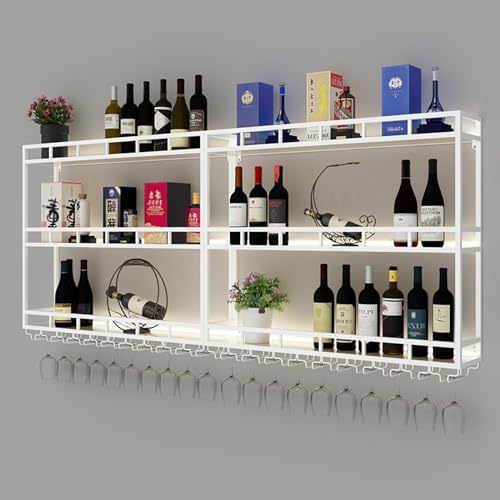 Modernes Weinregal aus Metall mit LED-Leuchten Stilvolle an der Wand montierte industrielle Bar schwebende Regale für Weinflaschen und Gläser von Generic