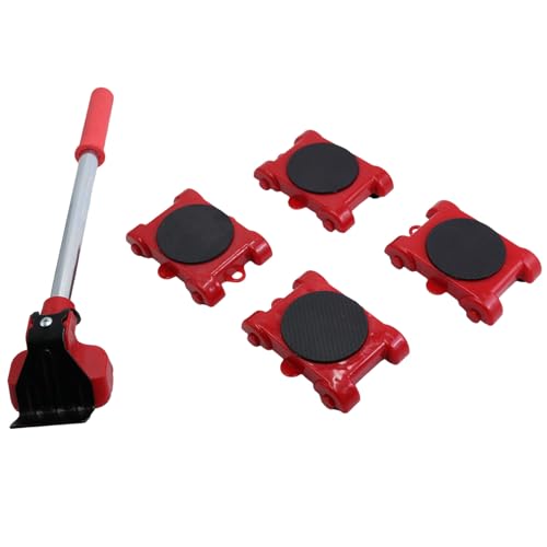 Möbel-Transportroller-Set 5-teilig, 4 Möbelroller und 1 Lastenheber, Je 150 kg Tragkraft, Anti-Rutsch-Beschichtung, Möbelroller Möbelheber Transportroller - Robust, Vielseitig und Ergonomisch (Rot) von Generic