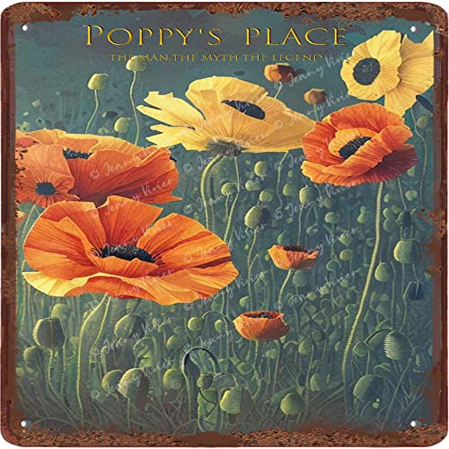 Mohnblumen Wandkunst Blume Blechschild Floral Garden Schild The Field of Poppies Vintage Metall Blechschilder Neues Schild Geschenk 30x30 cm von Generic